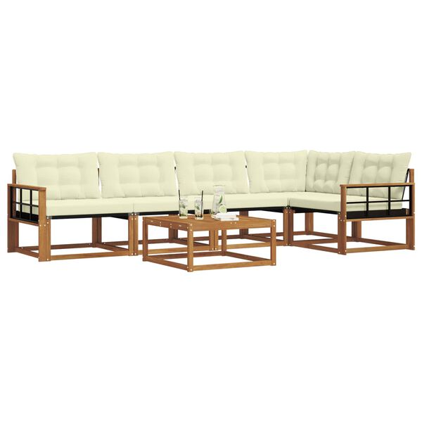 vidaXL Комплект дивани за открито 6 pcs Натурален и Крема