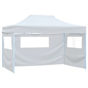 vidaXL Сгъваема парти шатра с 3 странични стени, 291x413x315 см, бяла