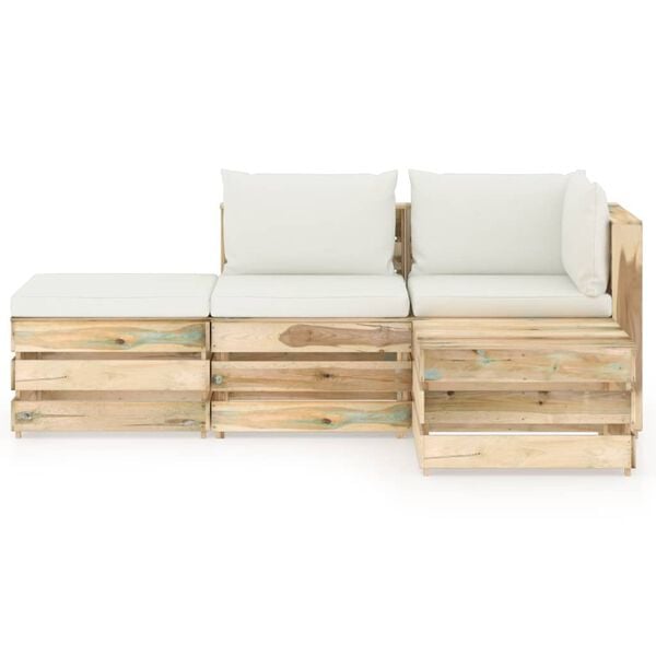 vidaXL Градински комплект от 4 части с възглавници зелена импрегнация