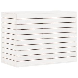 vidaXL Кош за пране, бял, 88,5x44x66 см, борово дърво масив