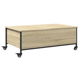 vidaXL Маса за кафе с колелца дъб сонома 91x55x34 см инженерно дърво