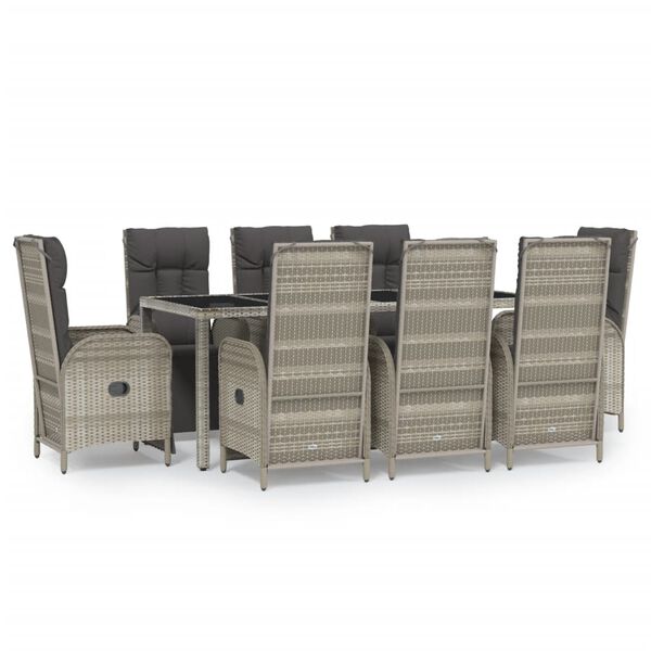 vidaXL Градински трапезен комплект 9 части с възглавници сив полиратан