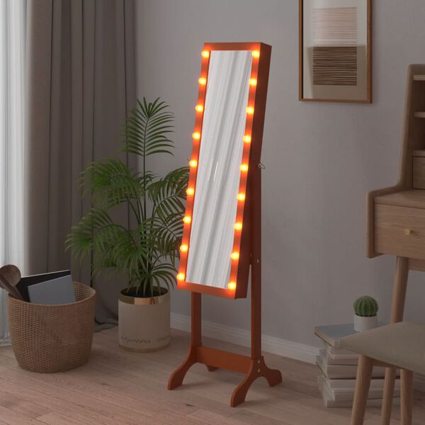 vidaXL Стоящо огледало с LED, 34x37x146 см