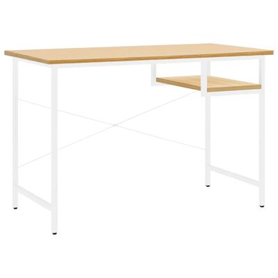 vidaXL Компютърно бюро, бяло и светъл дъб, 105x55x72 см, МДФ и метал