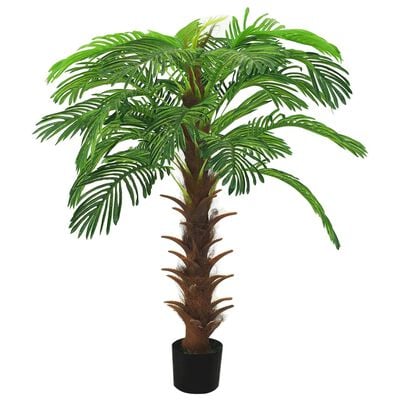 vidaXL Изкуствена сагова палма със саксия, 140 см, зелена