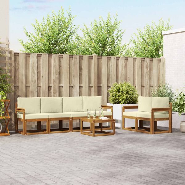 vidaXL Комплект дивани за открито 7 pcs Натурален и Крема