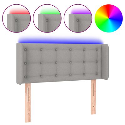 vidaXL LED горна табла за легло, светлосива,93x16x78/88 см, плат