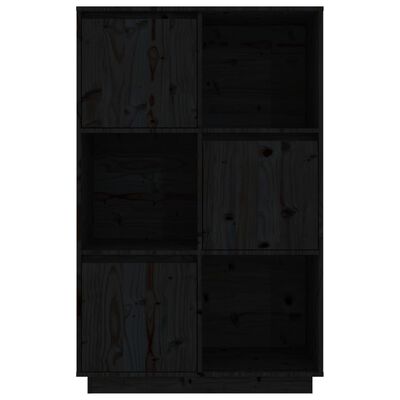 vidaXL Висок шкаф, черен, 74x35x117 см, борово дърво масив