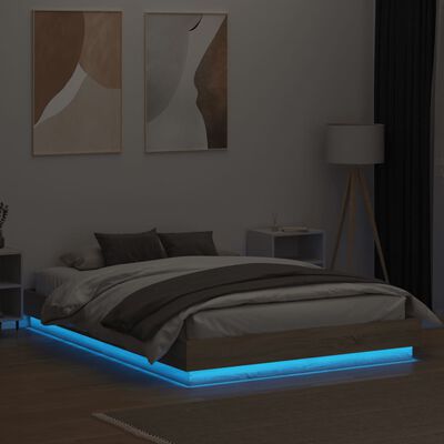 vidaXL Рамка за легло с LED осветление, дъб сонома, 160x200 см