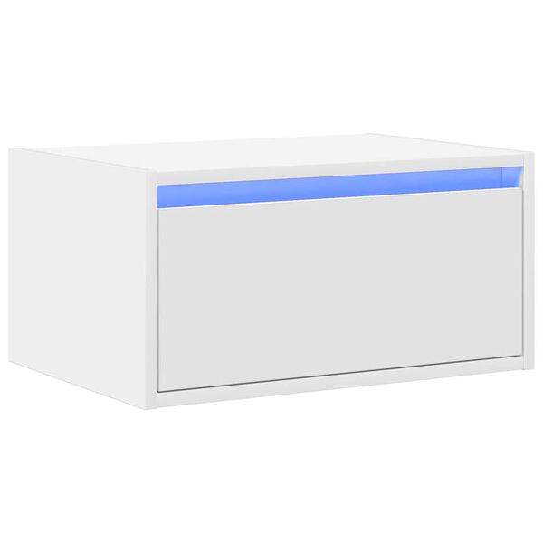 vidaXL Нощно шкафче за стена с LED осветление, бяло