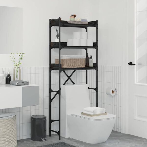 vidaXL Етажерка за перална машина с рафт Черно 0ak 67 x 25 x 163 см