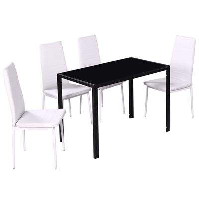 vidaXL Трапезен комплект, 5 части, маса и 4 стола, черно и бяло
