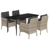 vidaXL Градински трапезен комплект 5 части с възглавници светлосив