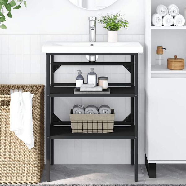 vidaXL Рамка за мивка за баня, черна, 59x38x83 см, желязо