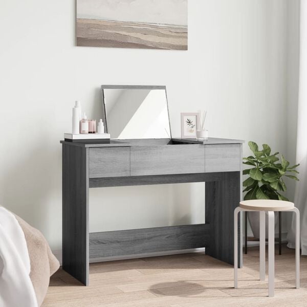 vidaXL Тоалетка с огледало, сив сонома, 100x45x76 см