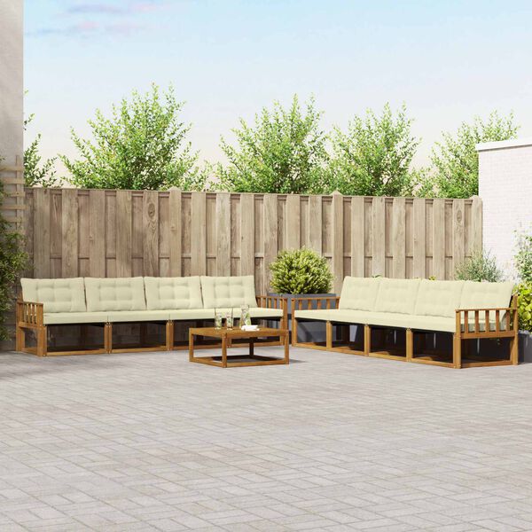 vidaXL Комплект дивани за открито 9 pcs Натурален и Крема