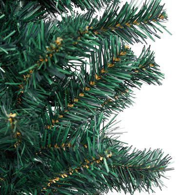 vidaXL Слим изкуствена светеща елха със стойка зелена 210 см PVC