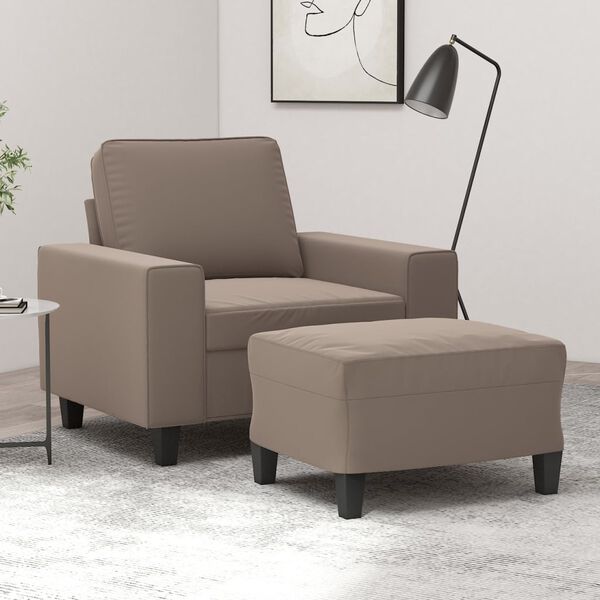 vidaXL Кресло с табуретка, таупе, 60 см, микрофибърен текстил