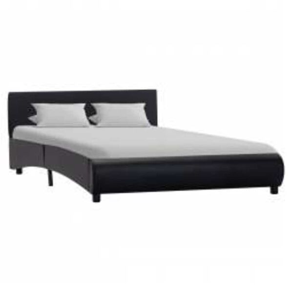 vidaXL Рамка за легло с LED, черна, изкуствена кожа, 140x200 cм