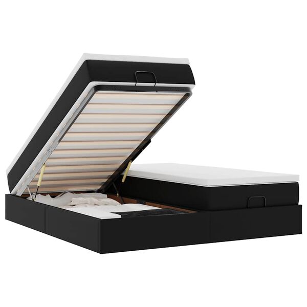 vidaXL Османска легло с матраци, черно, 160x200 см, изкуствена кожа