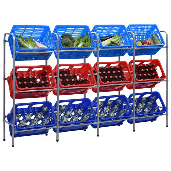 vidaXL Стелаж за съхранение за 12 щайги сребрист 190x33x116 см стомана