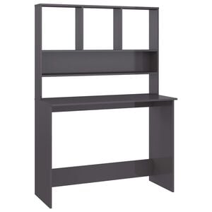 vidaXL Бюро с рафтове, сив силен гланц, 110x45x157 см, ПДЧ