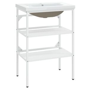 vidaXL Рамка за мивка за баня с вграден умивалник, бяла, желязна