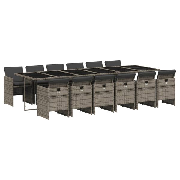 vidaXL Градински комплект от 13 части с възглавници сив полиратан