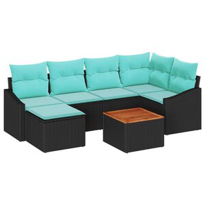 vidaXL Градински Софа Комплект с възглавница 7 pcs Черно полиратан