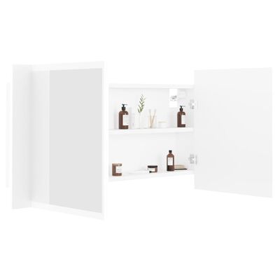vidaXL Шкаф с LED огледало за баня, бял, 90x12x45 см, акрил