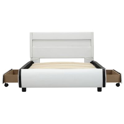 vidaXL Рамка за легло с LED, бяла, изкуствена кожа, 100x200 cм