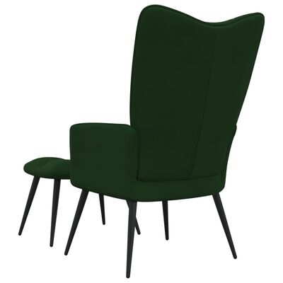 vidaXL Стол за релакс с табуретка, тъмнозелен, кадифе