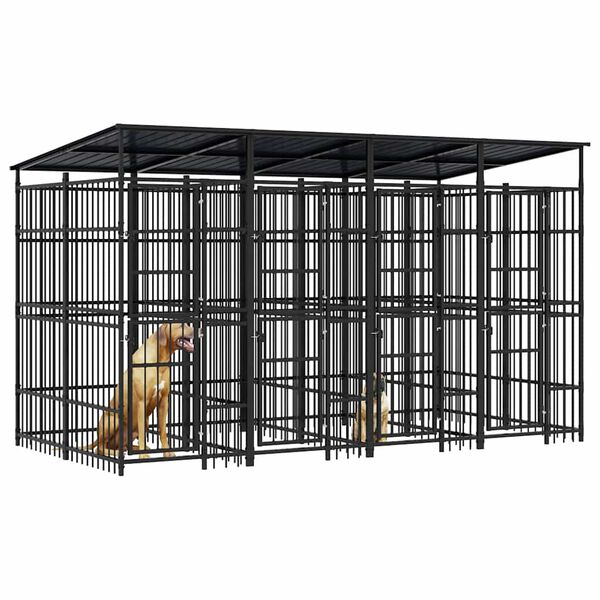 vidaXL Дворна клетка за кучета с покрив, стомана, 7,37 м&sup2;