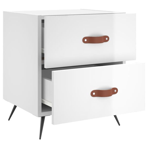 vidaXL Нощно шкафче, бял гланц, 40x35x47,5 см, инженерно дърво