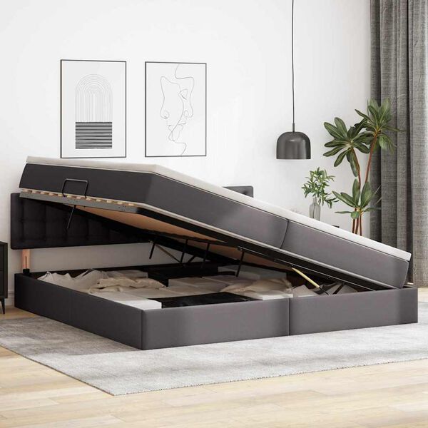 vidaXL Легло с място за съхранение и матрак с матрак Сив 200 x 200 cm