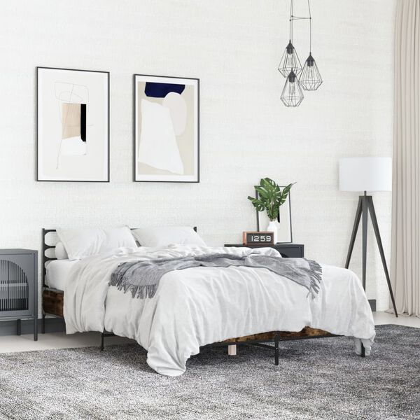 vidaXL Рамка за легло, опушен дъб, 140x190 см, инженерно дърво и метал