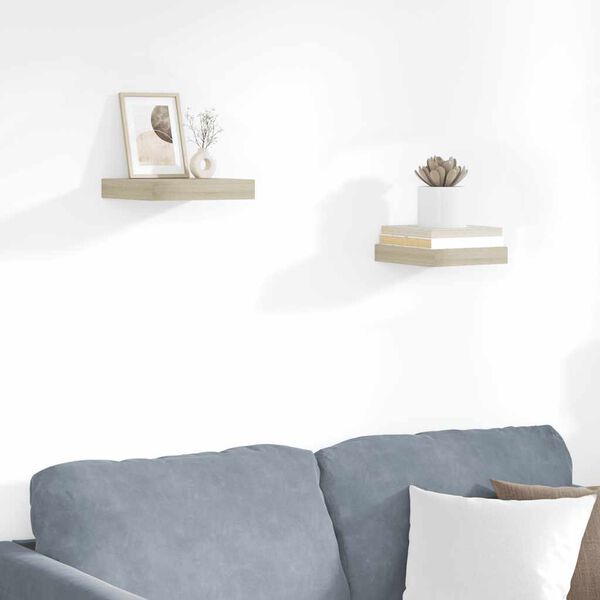 vidaXL Окачени стенни рафтове, 2 бр, дъб, 23x23,5x3,8 см, МДФ