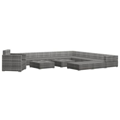 vidaXL Градински комплект с възглавници, 13 части, полиратан, сив