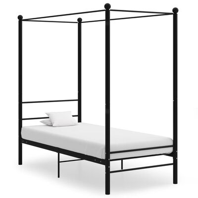 vidaXL Рамка за легло с балдахин, черна, метал, 100x200 cм