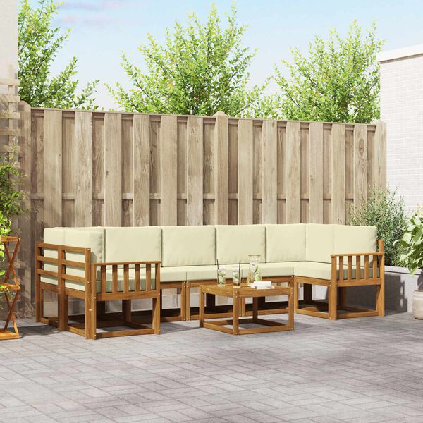 vidaXL Комплект дивани за открито 8 pcs Натурален и Крема