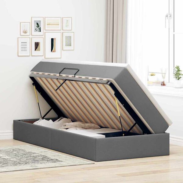 vidaXL Легло с място за съхранение и матрак Тъмен сив 90 x 190 cm