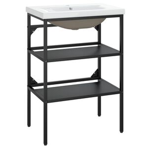 vidaXL Рамка за мивка за баня с вграден умивалник, черна, желязна