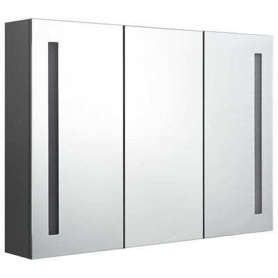 vidaXL LED шкаф с огледало за баня, 89x14x62 см, сив