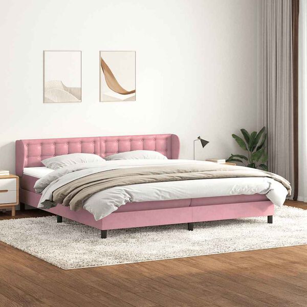 vidaXL Box Spring легло с матраци Розово 180x210 cm Кадифе