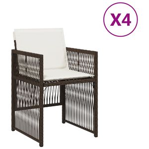 vidaXL Градински столове с възглавници, 4 бр, кафяви, полиратан