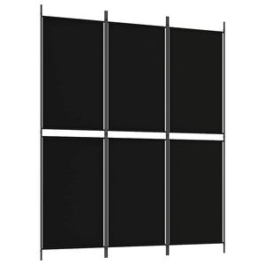 vidaXL Параван за стая, 3 панела, черен, 150x180 см, плат