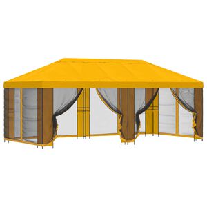 vidaXL Градинска беседка със стени 6 x 3 m Жълто Полиестер и стомана