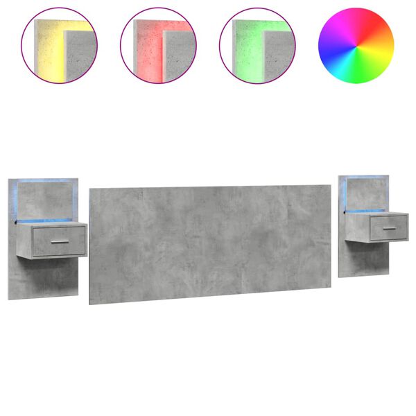 vidaXL Табла за легло с шкафчета, бетонно сив, 200 см, инженерно дърво