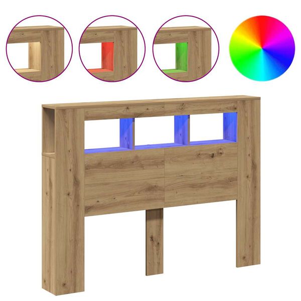 vidaXL LED табла за глава Artisan Инженерна дървесина