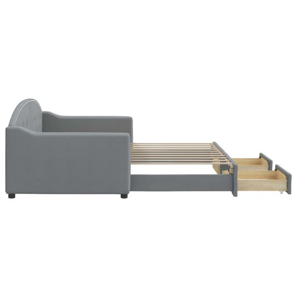 vidaXL Канапе с изтеглящо легло и чекмеджета светлосиво 90x190 см плат